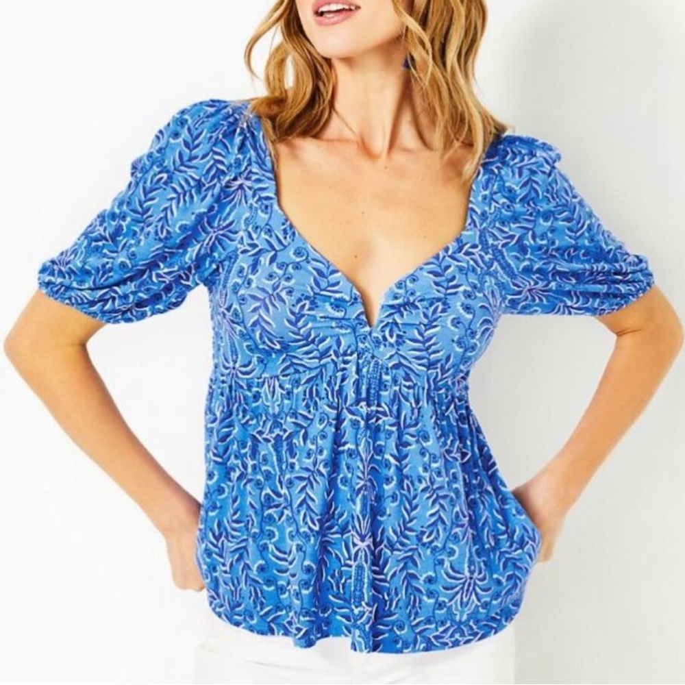 Lilly Pulitzer Florianna Knit Top in Abaco Blue Have it Both Ways - XL
